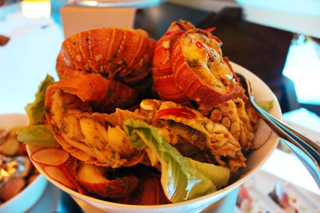 Al Maskar Shellfish Market Sheraton Doha Qatar Eating Lobster Tail